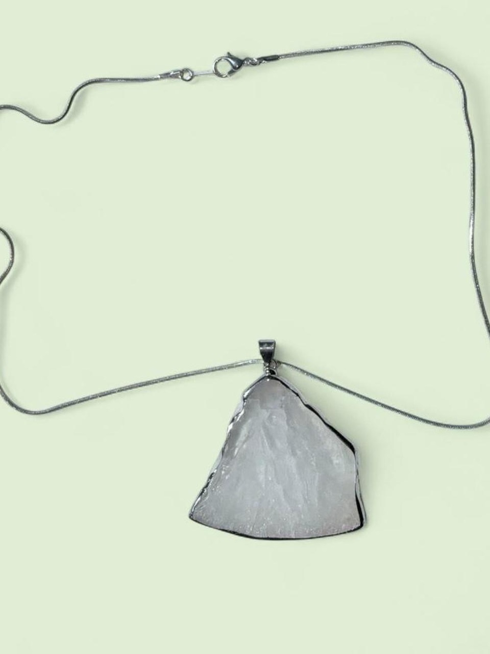 Silver-Trim White Quartz Triangle Pendant Necklace